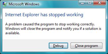 IE7 has stopped working