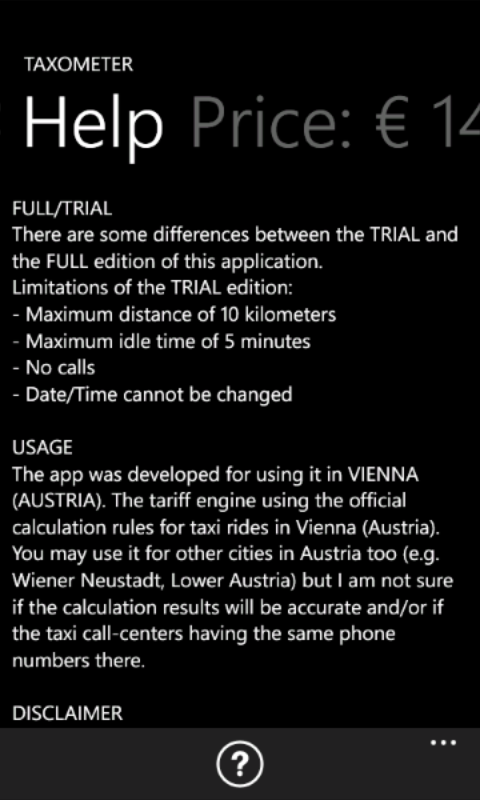 Taxometer for Windows Phone